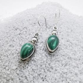 Boucles d'oreilles en  Argent 925 & Malachite en forme de goutte inversée