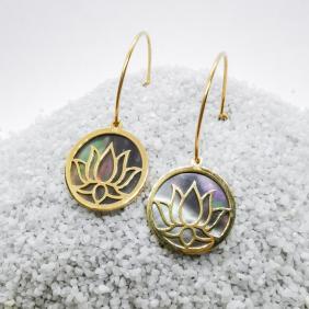 Boucles d'oreilles acier inoxydable dorées & pendants lotus
