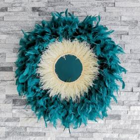 Décoration d'interieur Juju Hat miroir en plume Baléares bleu canard & blanc cassé