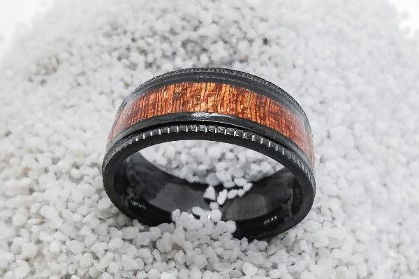 Bague masculine résine effet bois