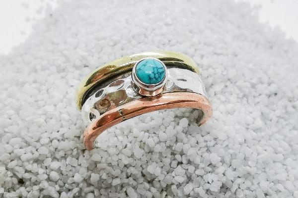 Bague argent 925 anneau tournant & Turquoise femme