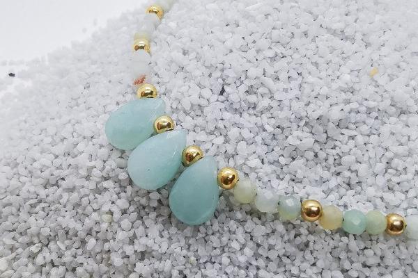 Collier création perles et gouttes d'Amazonite et acier inox