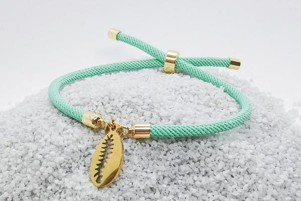 Bracelet cordon turquoise pampille corie & embouts acier inox doré