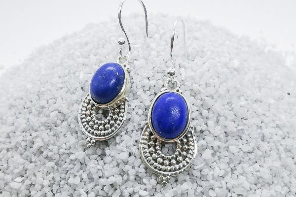 Boucles d'oreilles en Argent 925 & véritable pierre Lapis Lazuli 