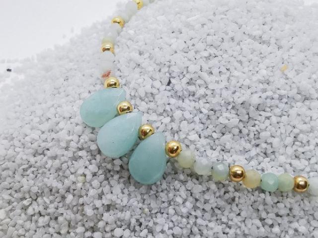 Collier création perles et gouttes d'Amazonite et acier inox