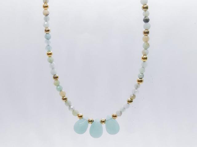 Collier création perles et gouttes d'Amazonite et acier inox