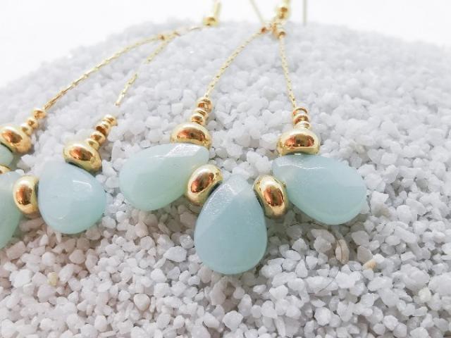 Boucles d'oreilles création gouttes d'amazonite et acier inox