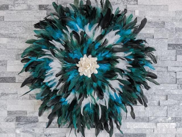 Décoration d'interieur Juju Hat plume Wide bleu canard, blanc & coquillages