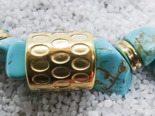 Bracelet en pierre de turquoise véritable & acier inoxydable doré