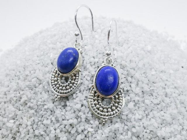 Boucles d'oreilles en Argent 925 & véritable pierre Lapis Lazuli 