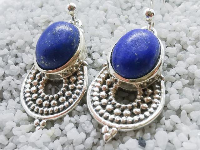 Boucles d'oreilles en Argent 925 & véritable pierre Lapis Lazuli 