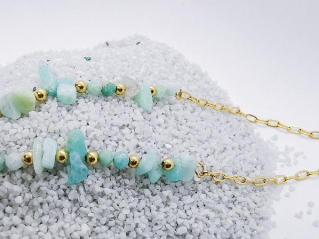 Collier coeur acier inoxydable doré & Perle en pierre d'amazonite